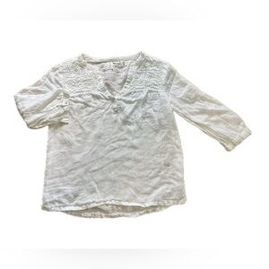 JOIE 100% Linen White Smocked Boho Peasant Blouse Top, Size Small
